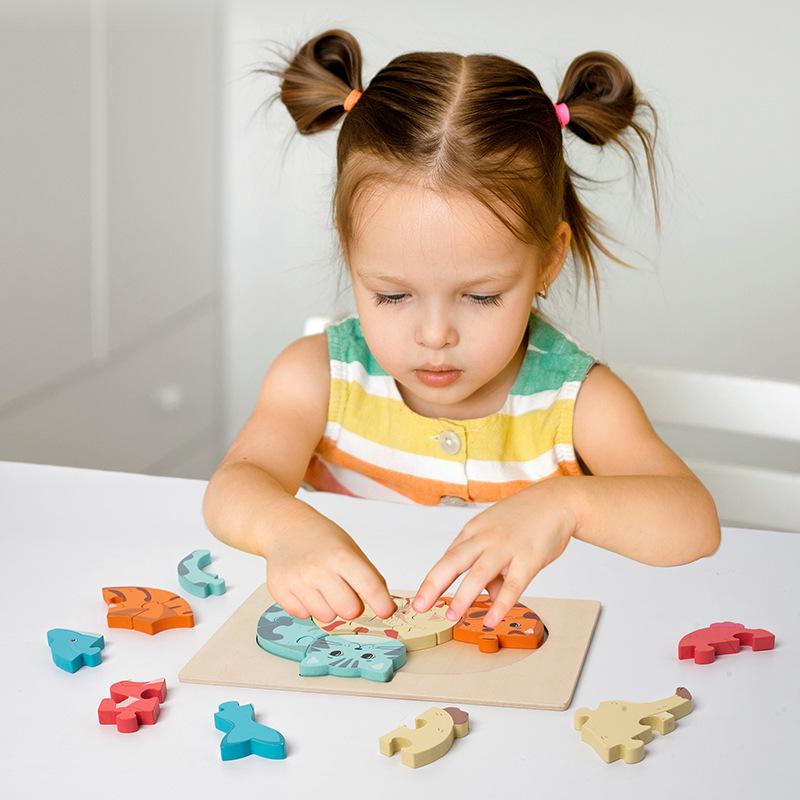 3D Wooden Animal Parent-Child Puzzle: Early Education Building Blocks for Toddlers