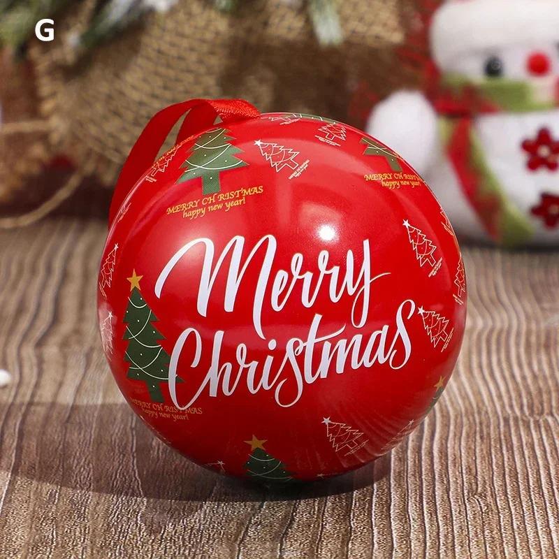 

Christmas Round Gift Box Ball Shaped Tinplate Xmas Tree Hanging Pendant Santa Claus Candy Jar New Year Decor Gift Packaging Box
