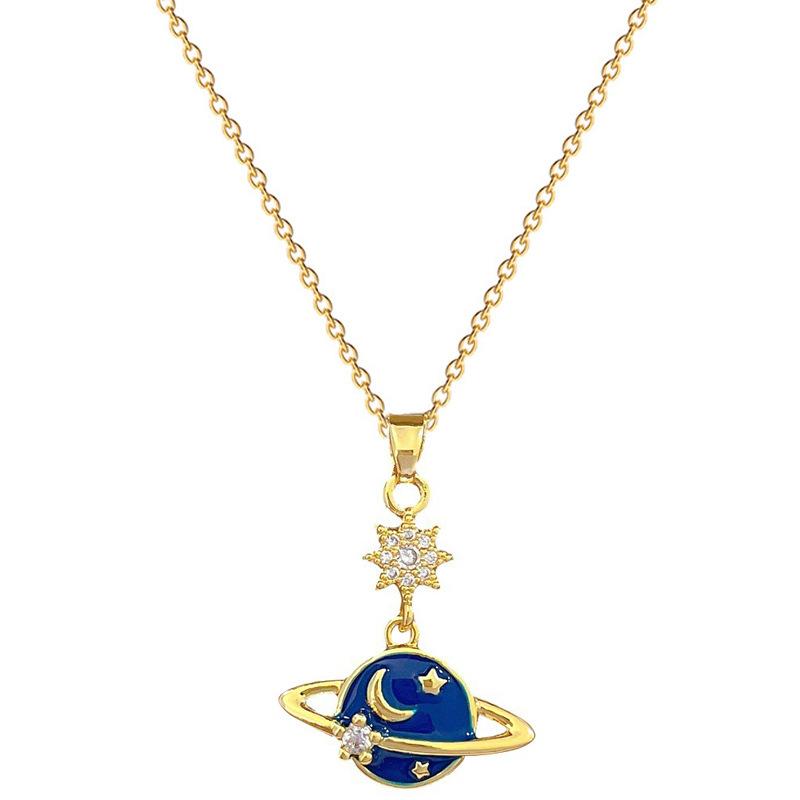 Light Luxury Temperament Gorgeous Full Diamond Planet Galaxy Necklace Women'S Versatile Collarbone Chain Titanium Steel Chain