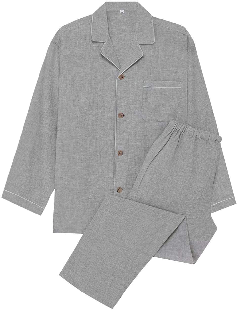 

MXKDEN Пижама мужская длинная из марли, 100% хлопок, с открытым передом, двухслойный комплект, весна/осень (M, Серый, Рукав)