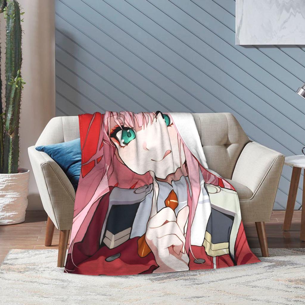 Zero Two 002 DARLING In The FRANXX Fuzzy Blankets Sexy Girl Creative Throw Blanket for Home 125*100cm Lightweight
