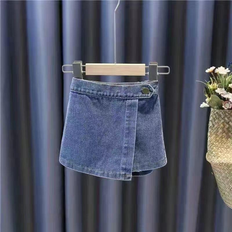 Girls Spring Summer Fashion Denim Skort Set Short Sleeve Top Kids Chic Casual Two Piece Outfit For Baby Toddler 90cm