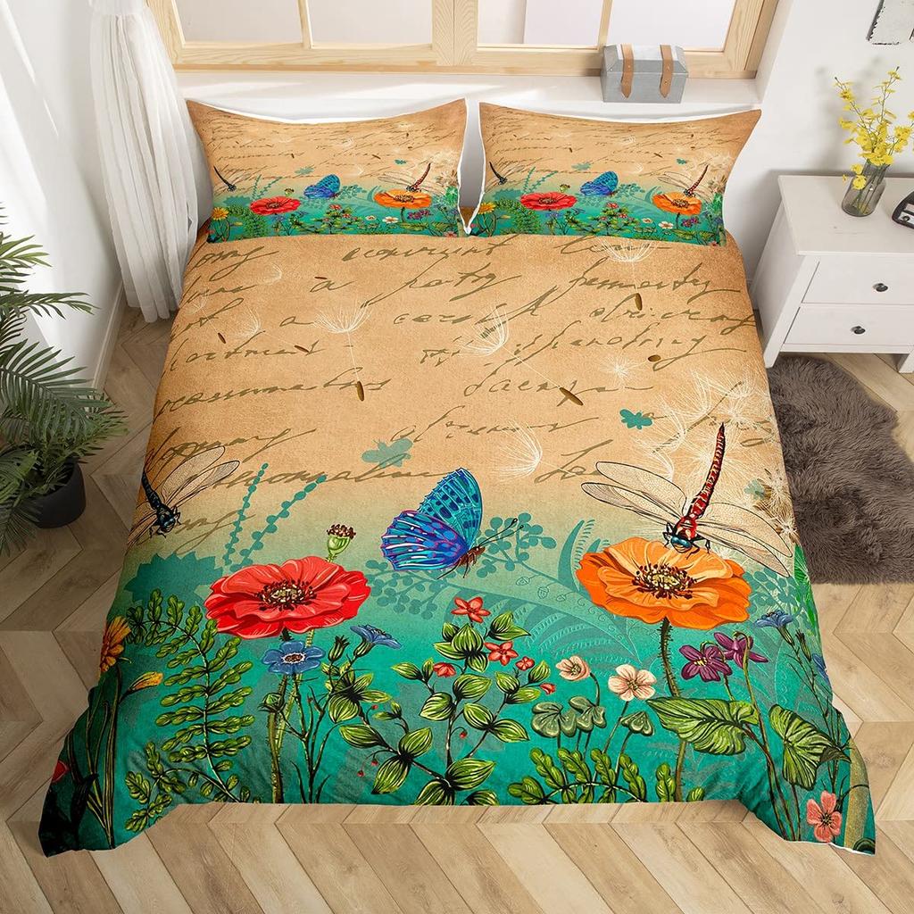 Comforter Dragonfly Flowers Bedding Set Rustic Aesthetic Animal Dragonflies Farmhouse Comforter Gifts For Women Girls