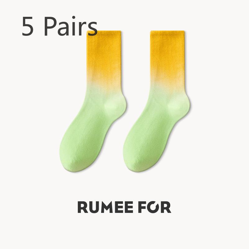 5 Pairs of Female Spring and Autumn Sports Color Gradient Color Tube Socks