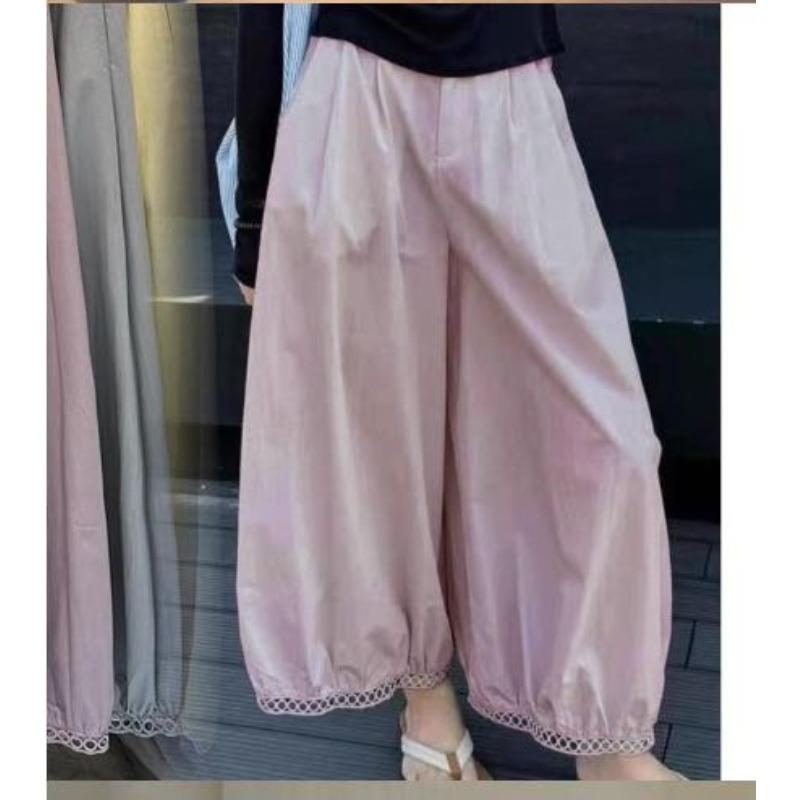 

Ледяной шелк ажурные кружевные брюки-бутоны летние тонкие свободные быстросохнущие кружевные панталоны женские с высокой посадкой и тонкие брюки галифе XL [130-70 kg] розовый