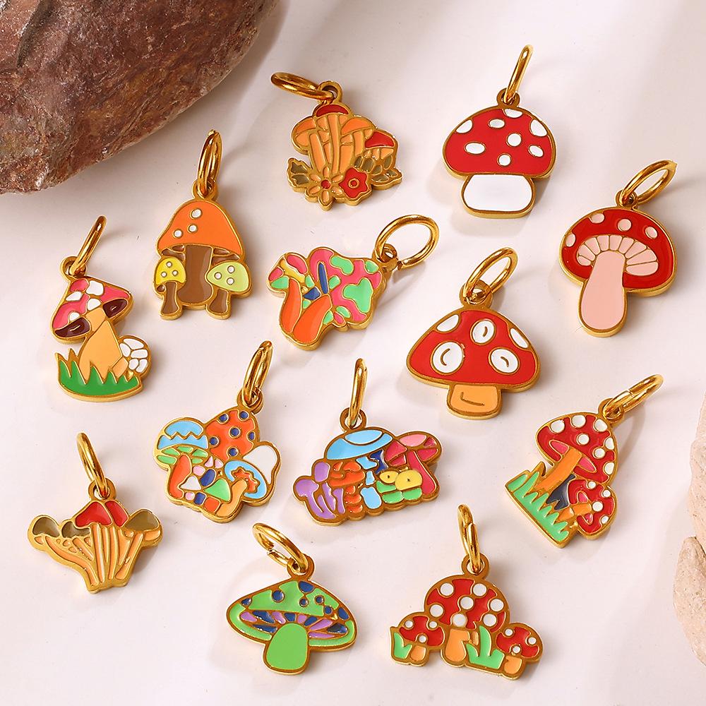 Adorable Multi-Shape Mushroom Pendant with Colorful Drip Oil Design