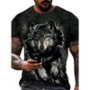 Men's T-shirt Wolf Print Casual Streetwear Fashion Short-sleeved Pullover Summer Outdoor Sports Top Tee Oversized Clothing