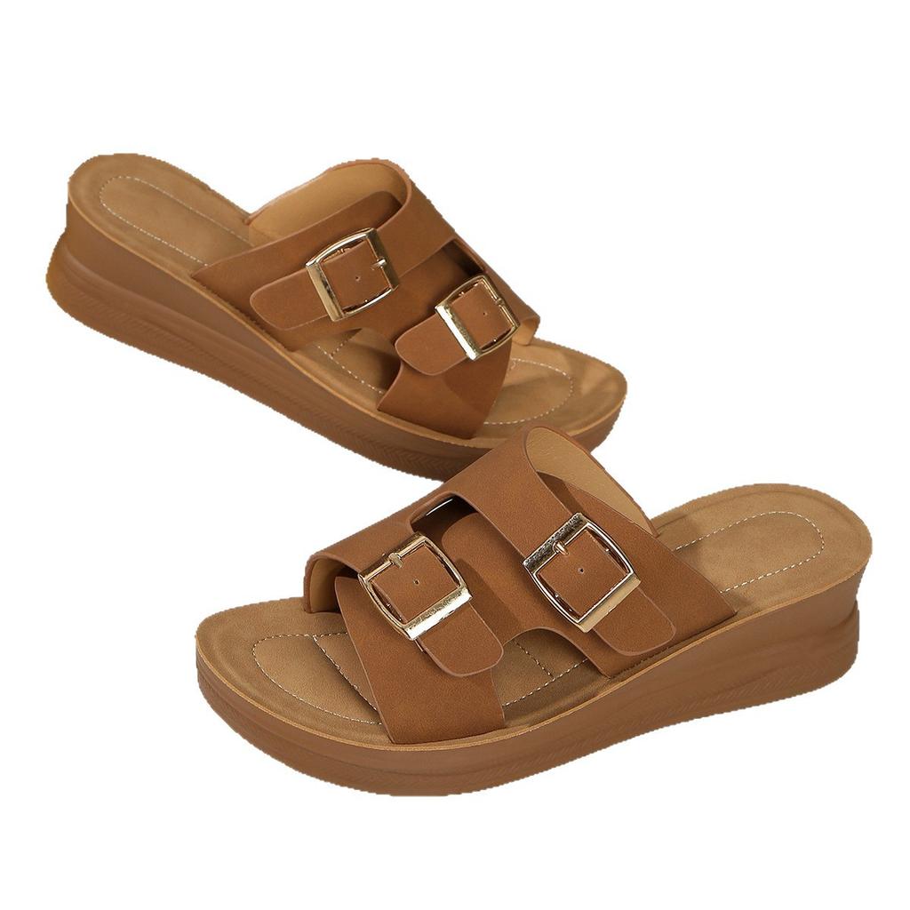 Retro flat-bottomed belt buckle one-word slippers summer wear 22 new fairy wind beach cool slippers