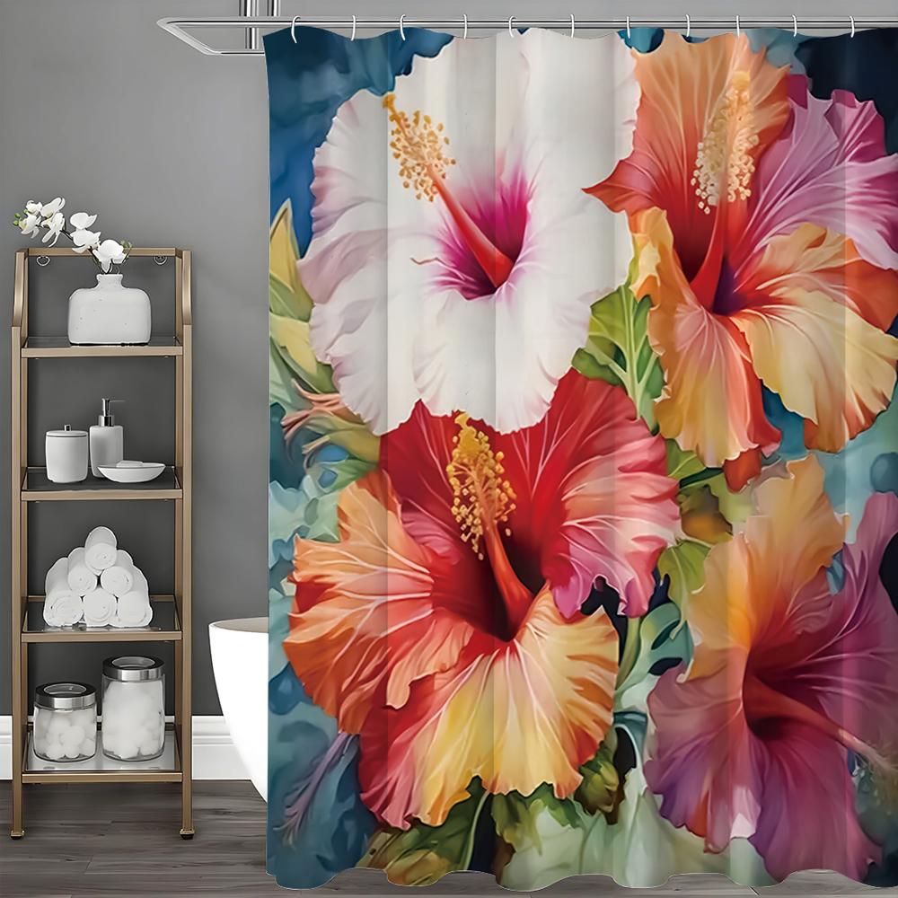 Colorful Flower Shower Curtain, Bathroom Decorative Shower Curtain, Waterproof Shower Curtain with Hooks