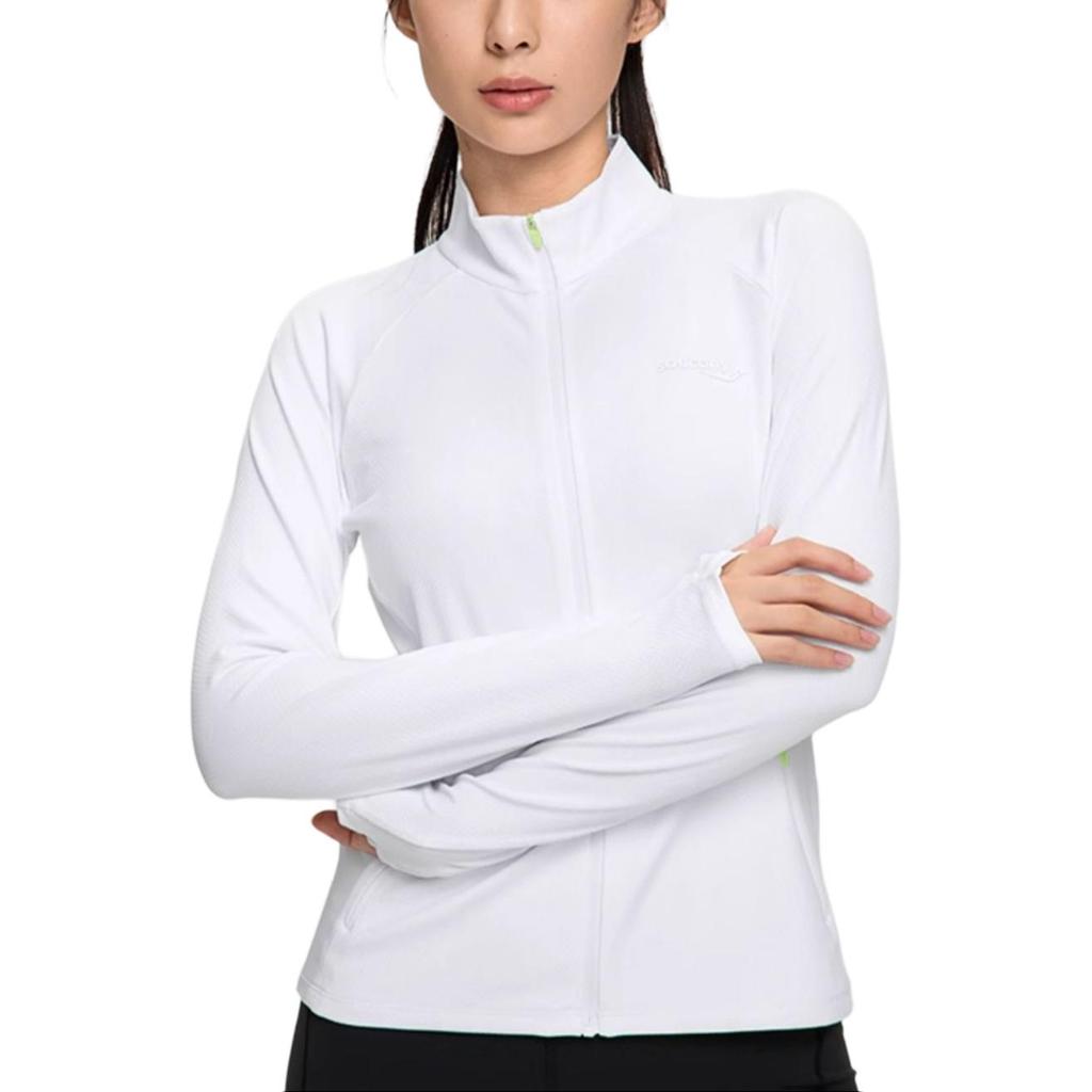 SAUCONY Solid Color Casual Stand Collar Breathable Long Sleeve Knit Top Women Tops Pearl-White SC1230135A-WT02
