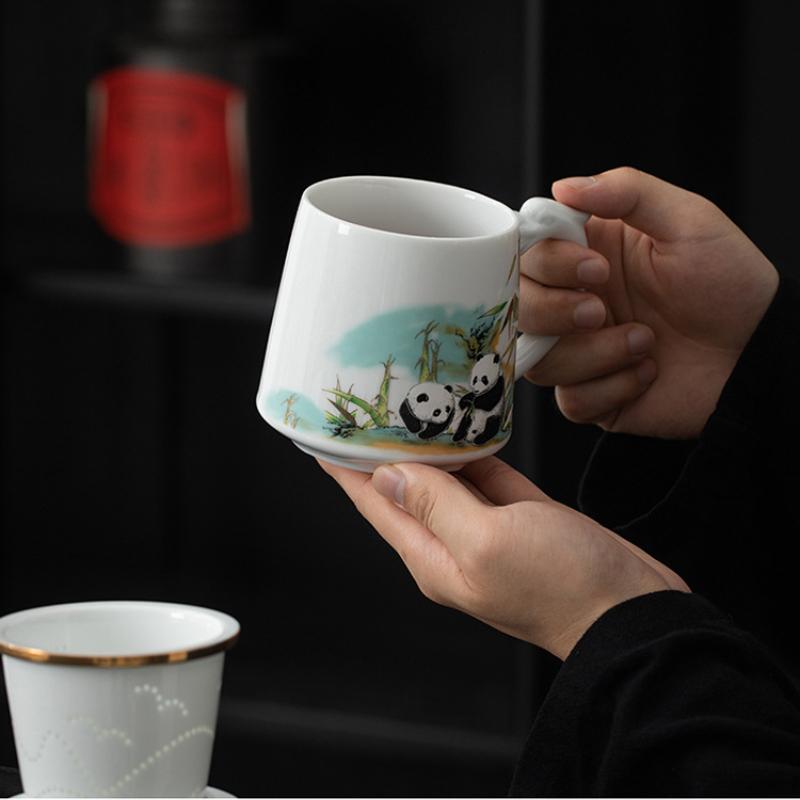 Cute Panda Chinese Kung Fu Tea Sets - Ceramic Tea Pot with Infuser Tea Cup Tea Can Gift Box,Cartoon Panda Tea Set for Business Festival Friend Gifts