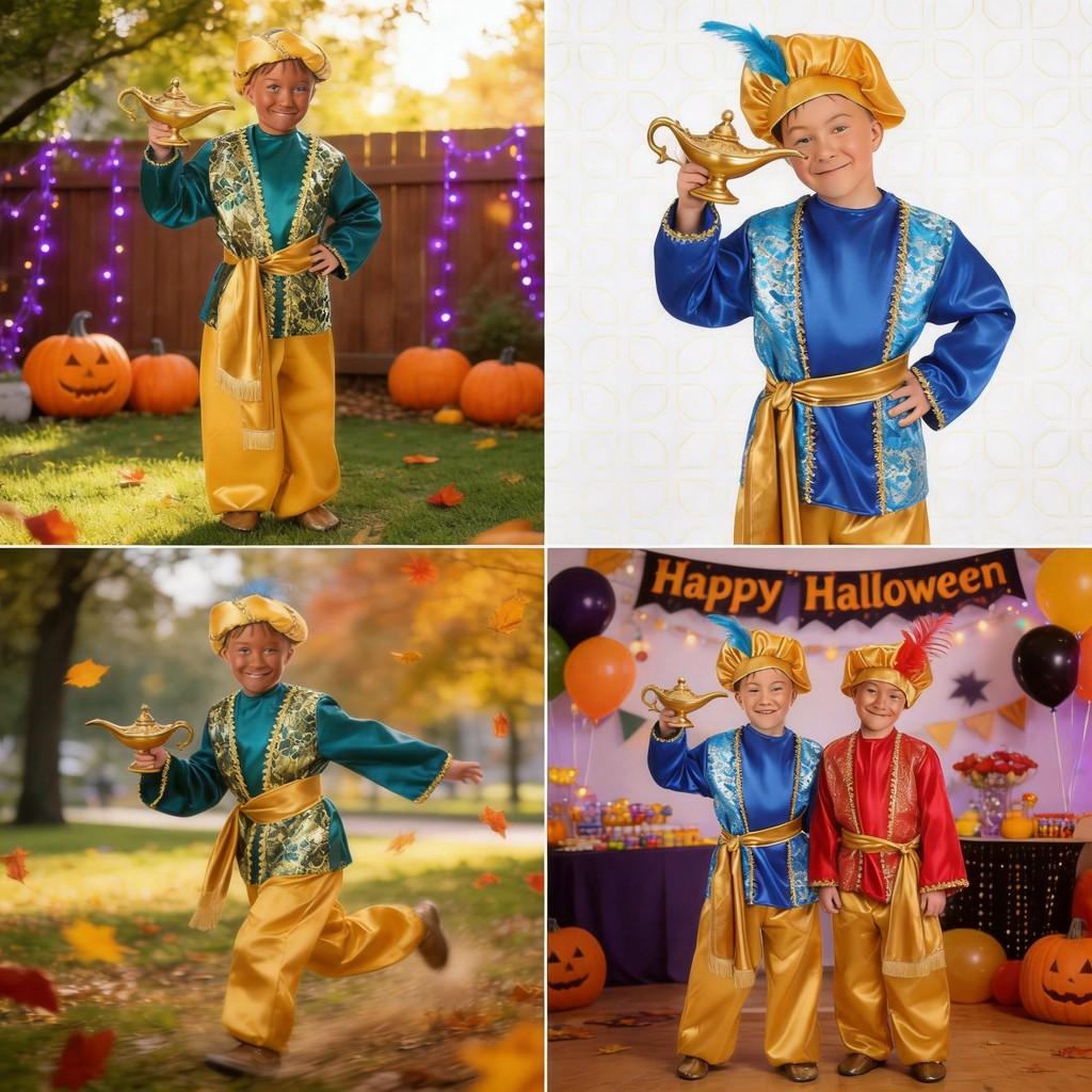 Kostým Aladina pro děti z polyesterové látky pro jevištní představení a halloweenský cosplay