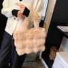 Women Faux Fur Solid Color Casual Shopper Tote Bag Winter Imitation Rabbit Hair Handbag Large Capacity Soft Shoulder Bag