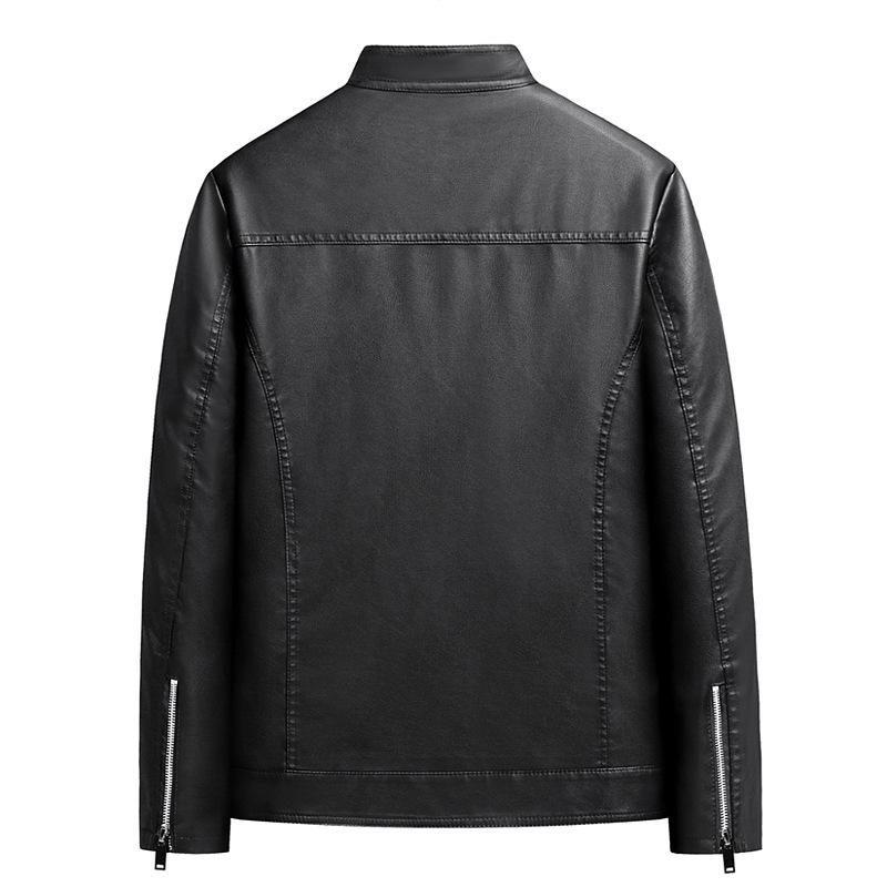 Men's Trendy Versatile PU Leather Motorcycle Jacket with Stand Collar for Autumn and Winter