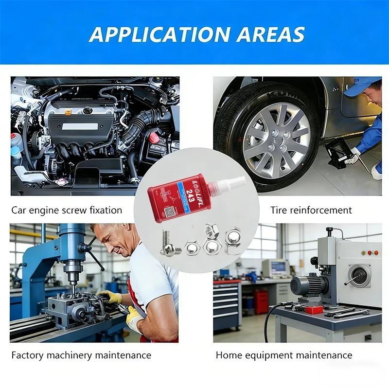 Loolifl 243 Thread Locker Blue Oil Resistant Anaerobic Glue Medium Strength Screw Adhesive Anti-Loose Sealant Removable Metal