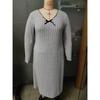 Women's casual long dress with long sleeves V-neck solid color wood earrings plus size dress