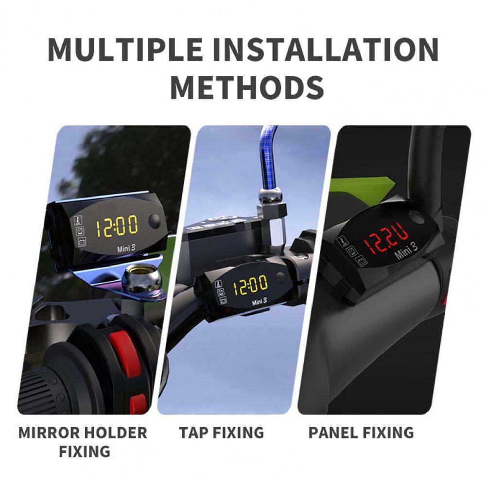 IP67 Three-In-One Digital Display LED Watch Motorcycle Electronic Clock Thermometer Voltmeter