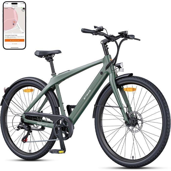 ENGWE N1 Air - Vélo Électrique - 28 Pouce- Cadre En Fibre De Carbone - Autonomie 100 Km - Batterie 36V 10Ah - Freins À Disque - Vert