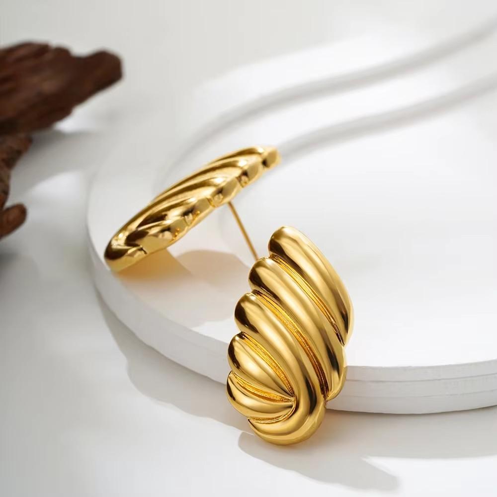 Premium Stainless Steel Striped Texture Earrings Three Layer Metal Knot Geometric Wing Hemispheres Stud Lightweight Jewelry Gift