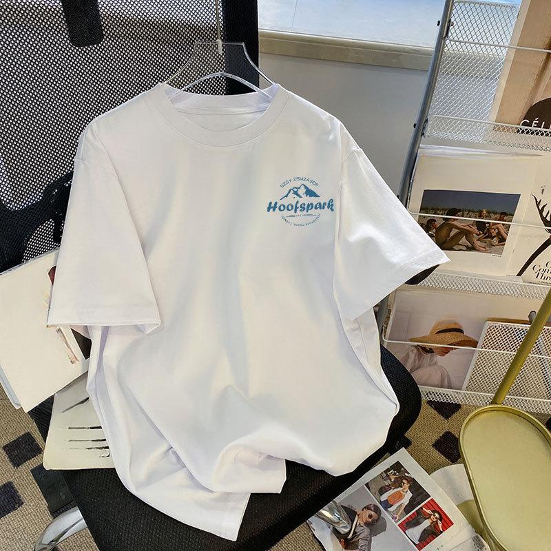 Summer New Women's Shoulder Short Sleeve Cotton Loose Printed T-Shirt