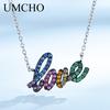 UMCHO Colorful Gemstone LOVE Alphabet Sterling Silver Choker Statement Necklace Women Silver 925 Jewelry