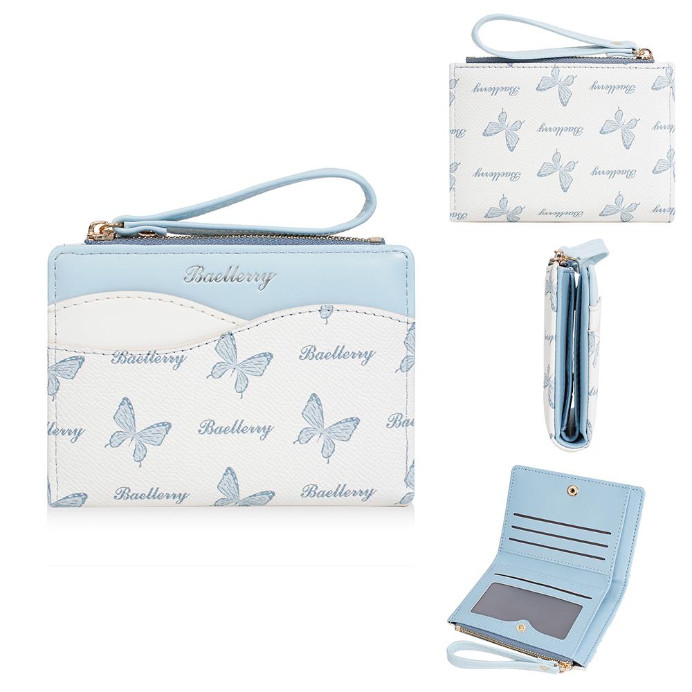 Color Block Wallet Ins Short Bifold Purse for Girls Butterfly Print PU Card Holder
