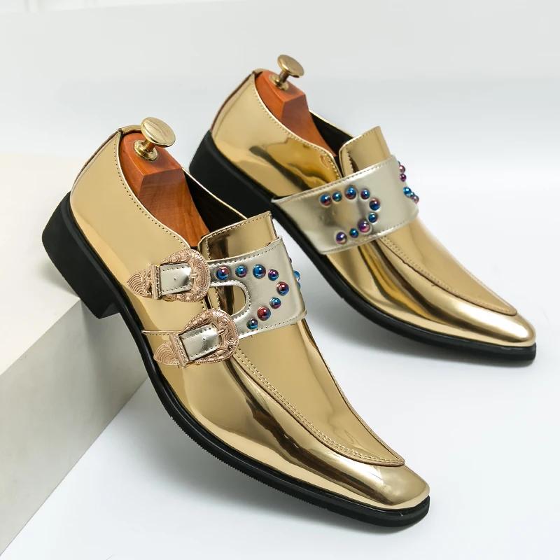 Elegant British Style Party Dress Shoes Flat Loafers Men's Chelsea Shoes Luxurious Purple Men's Business Pointed Shoes