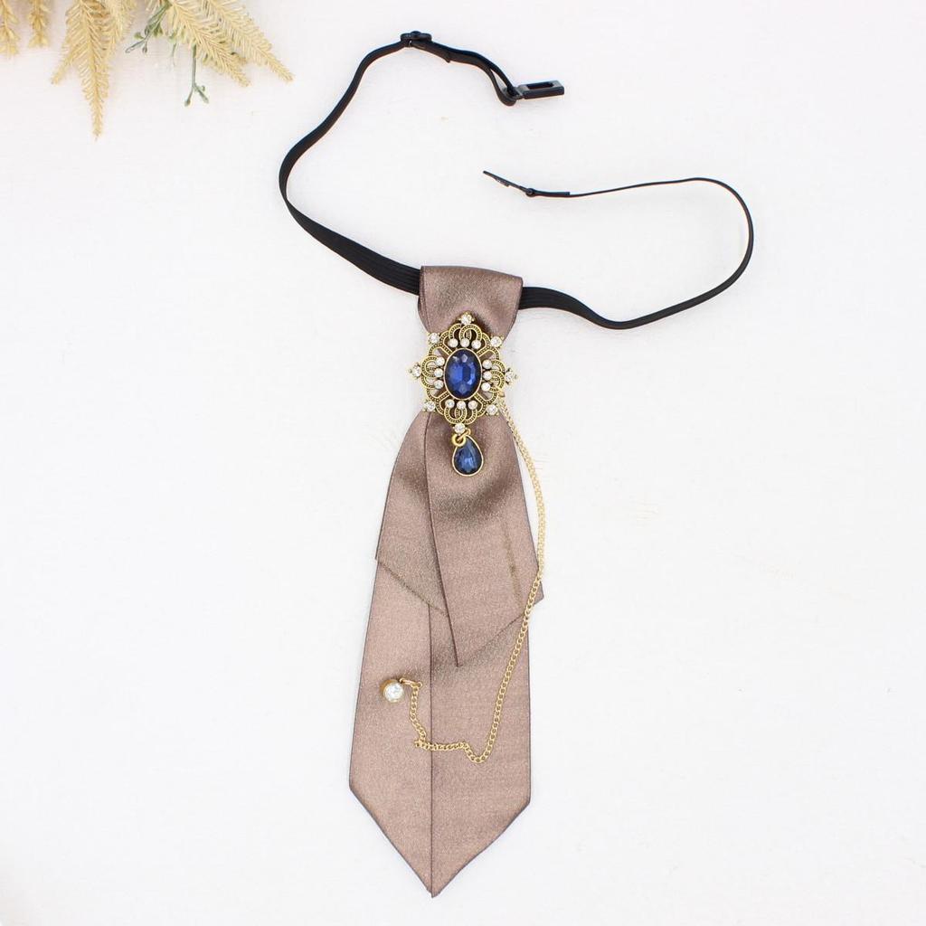Retro College-Style Gemstone Streamer with Metal Chain - Unisex, No-Tie Design (TS365)
