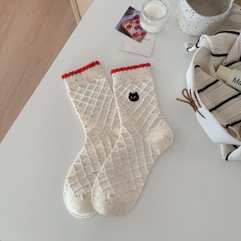 

5pair Korean Girl Socks Cute Cartoon Idea Yarn Tube Socks Female Spring And Autumn Trend Sweet Cool Student Socks Long one size fits all