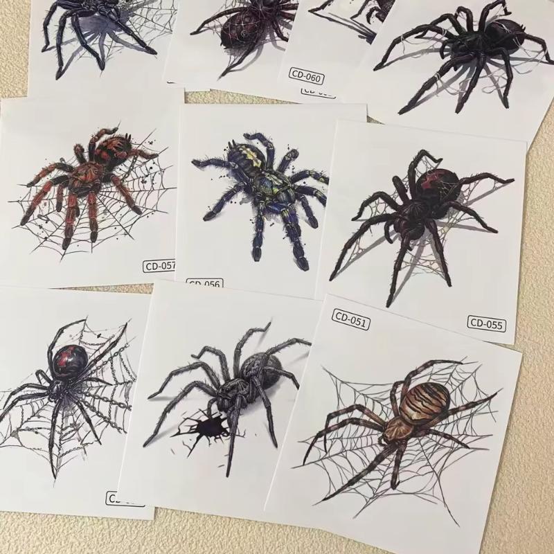 5Pcs Waterproof Temporary Tattoo Stickers For Halloween Body Decor Spider Fake Tattoo For Women Men Hand Neck Cosplay Makeup