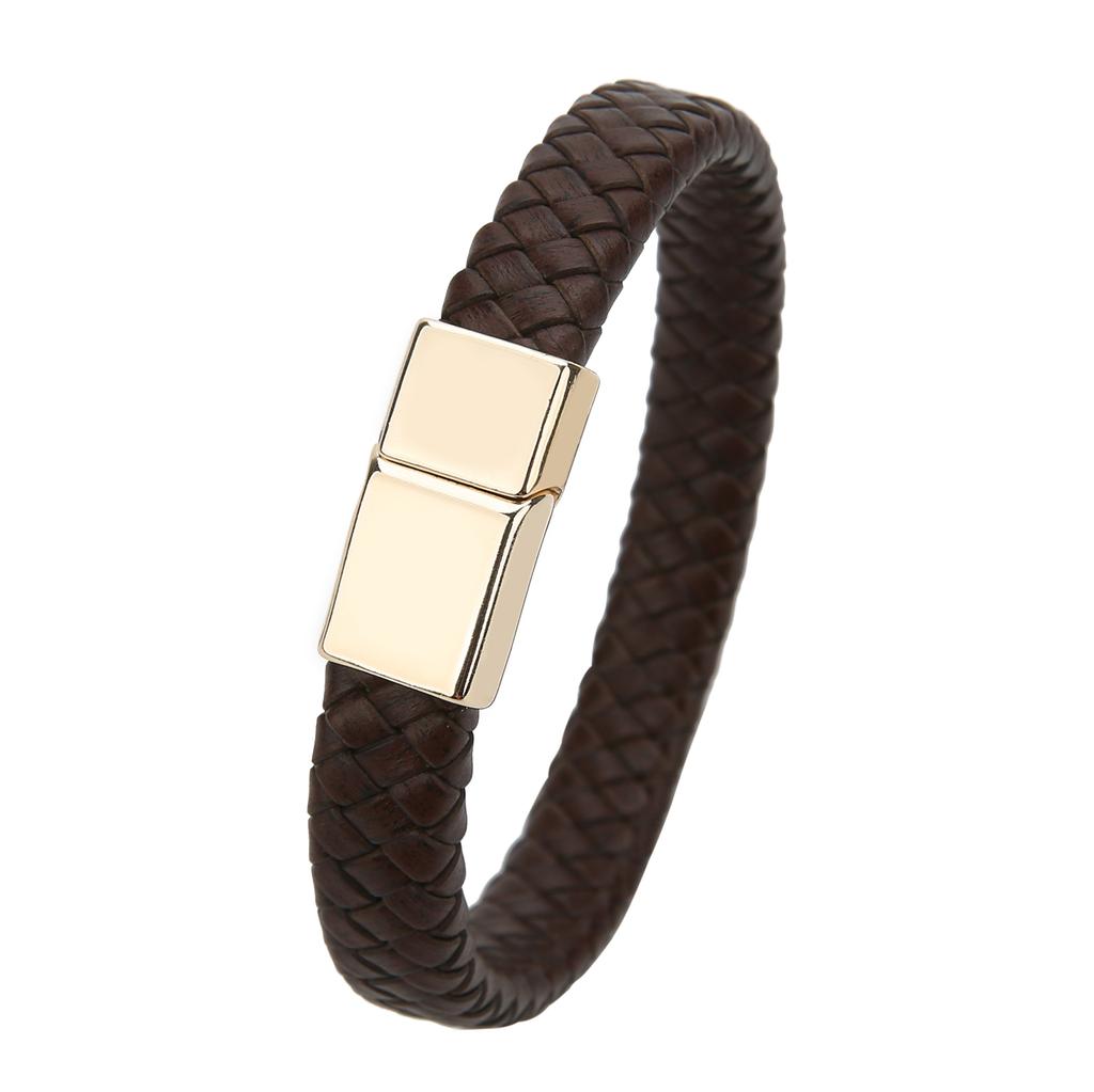 Mibrow Czarna Skórzana Pleciona Bransoleta Męska Rozmiar 10x5 12x6mm Modny Metalowy Magnetyczny Zapięcie Bransolety Owijane Punkowy Charm Biżuteria Męska