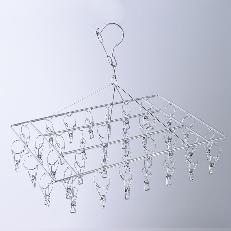 Thickened Stainless Steel Sock and Multi-Clip Drying Rack with 36 Clips – Multi-Functional Clothes Rack