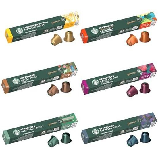 Starbucks Nespresso Exclusive Capsules 6 Variety Assortment Regular CoffeeCoffee GroundsBlack Coffee
