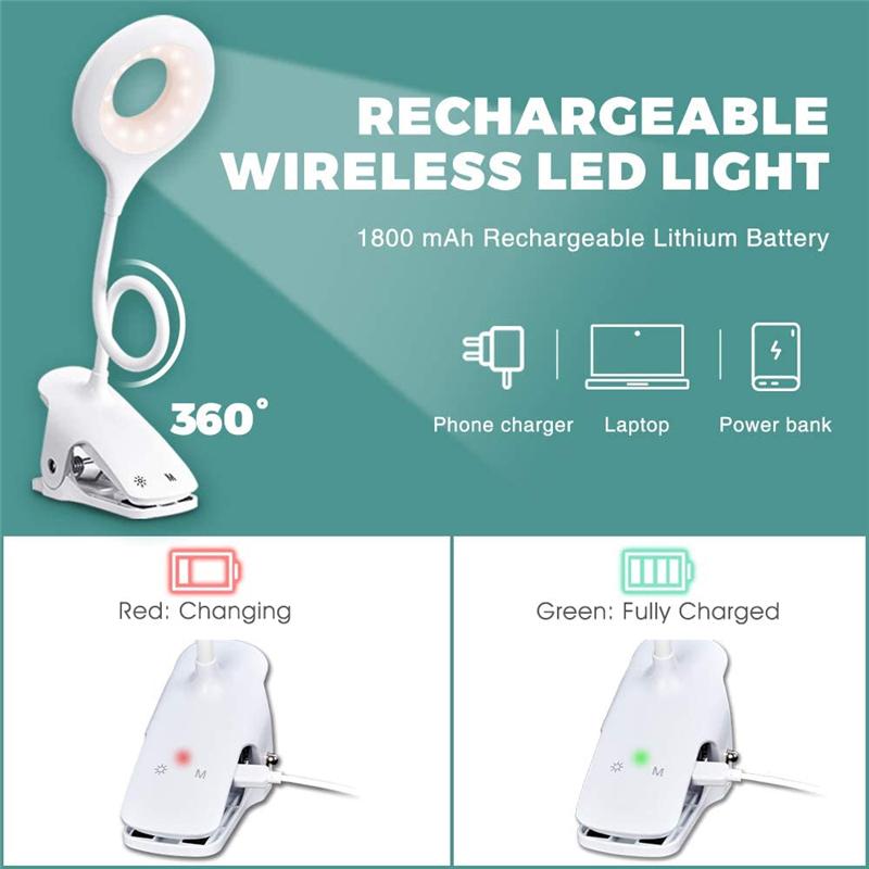Desk Portable Lamp Rechargeable Reading Light Eye Protect Book Light LED USB Reading Lamp Touch Control Clip Table Desk Lamp