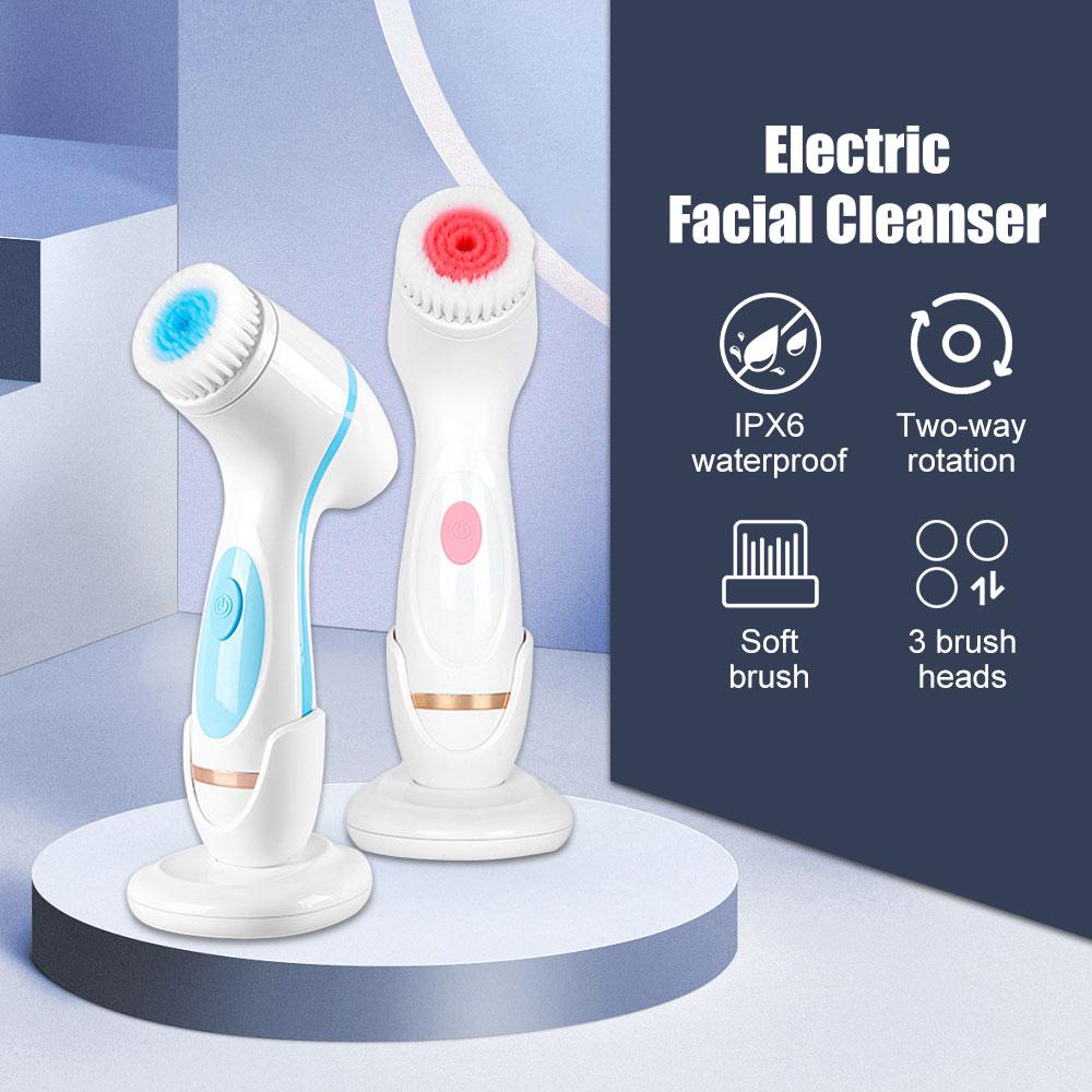 3 In 1 Electric Cleansing Brush Vibrations Facial Cleaner Face Massager Sonic Rotating Cleansing Brush Face Deep Cleansing Tools