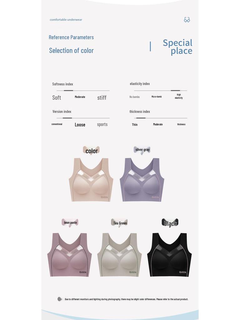 Women's Seamless Wire-Free Thin Cup Plus Size Sports Sleep Bra with Stylish Back