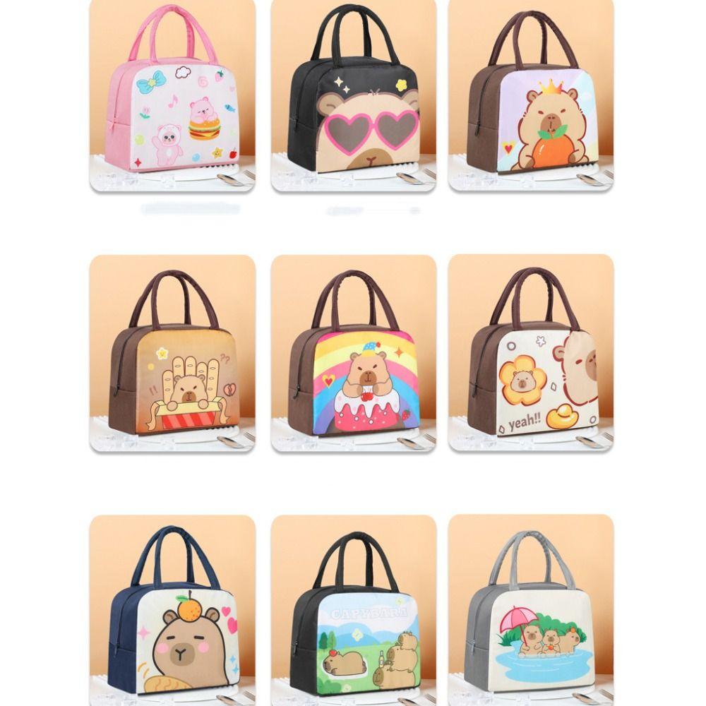 Cartoon Capybara Lunch Bag Insulated Food Container Portable Thermal Box Bag for School Eco-Friendly Meal Tote for Kids