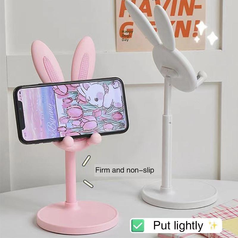 Pink Phone Holder Desktop Cell Phone Stand For iPhone 13 14 Samsung Smartphone Adjustable Lovely Rabbit Cartoon Table Support