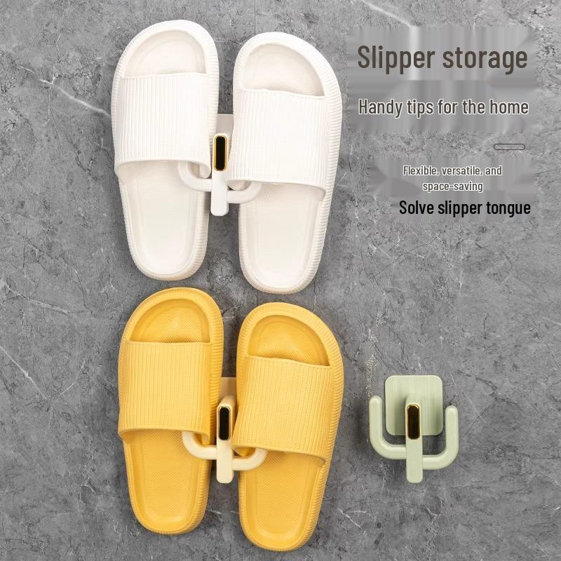 Punch-Free Wall-Mounted Bathroom Slipper & Shoe Organizer Rack with Hooks