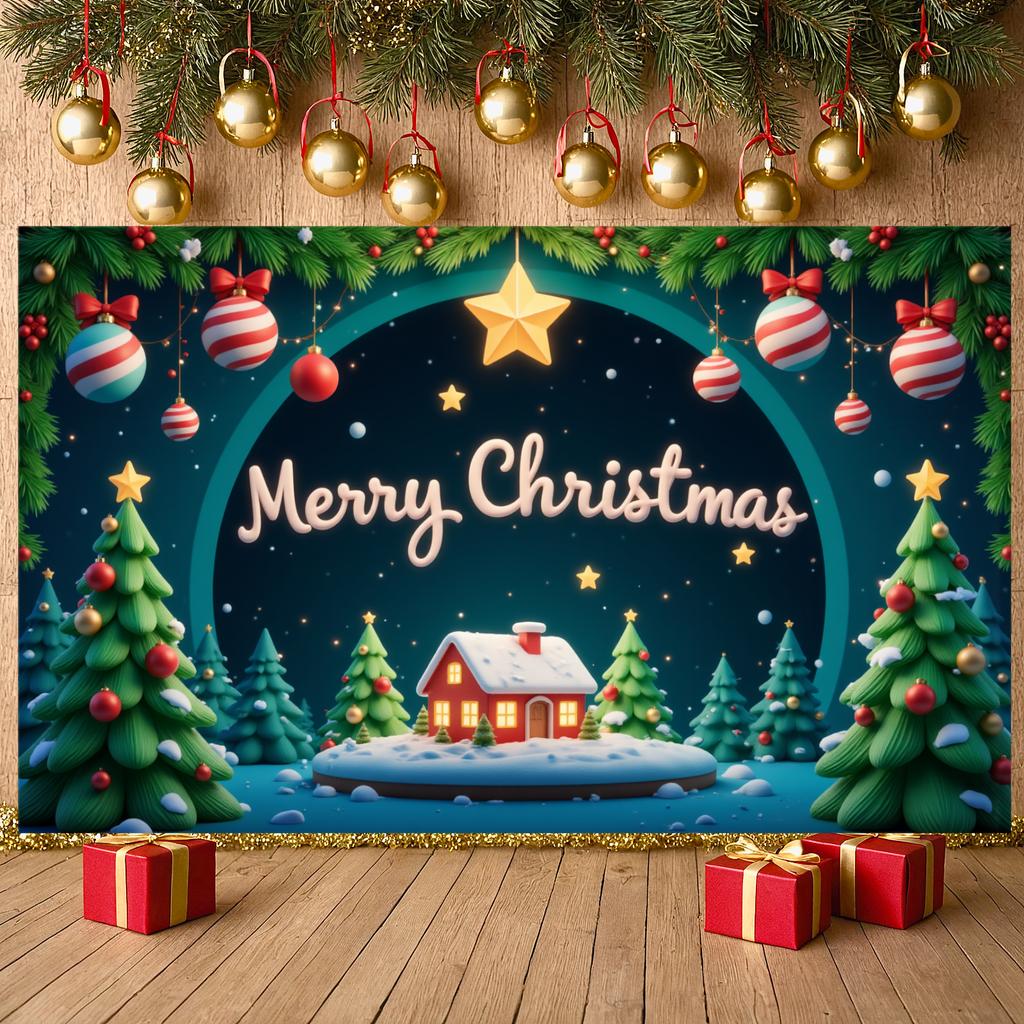 Christmas Event Banner Green Pine Branches Xmas Backdrop Holiday Celebration Background Festive Lights Holiday Background
