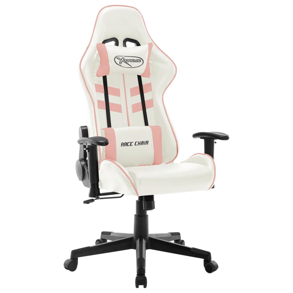 Gaming Chair In White and Pink Artificial Leather