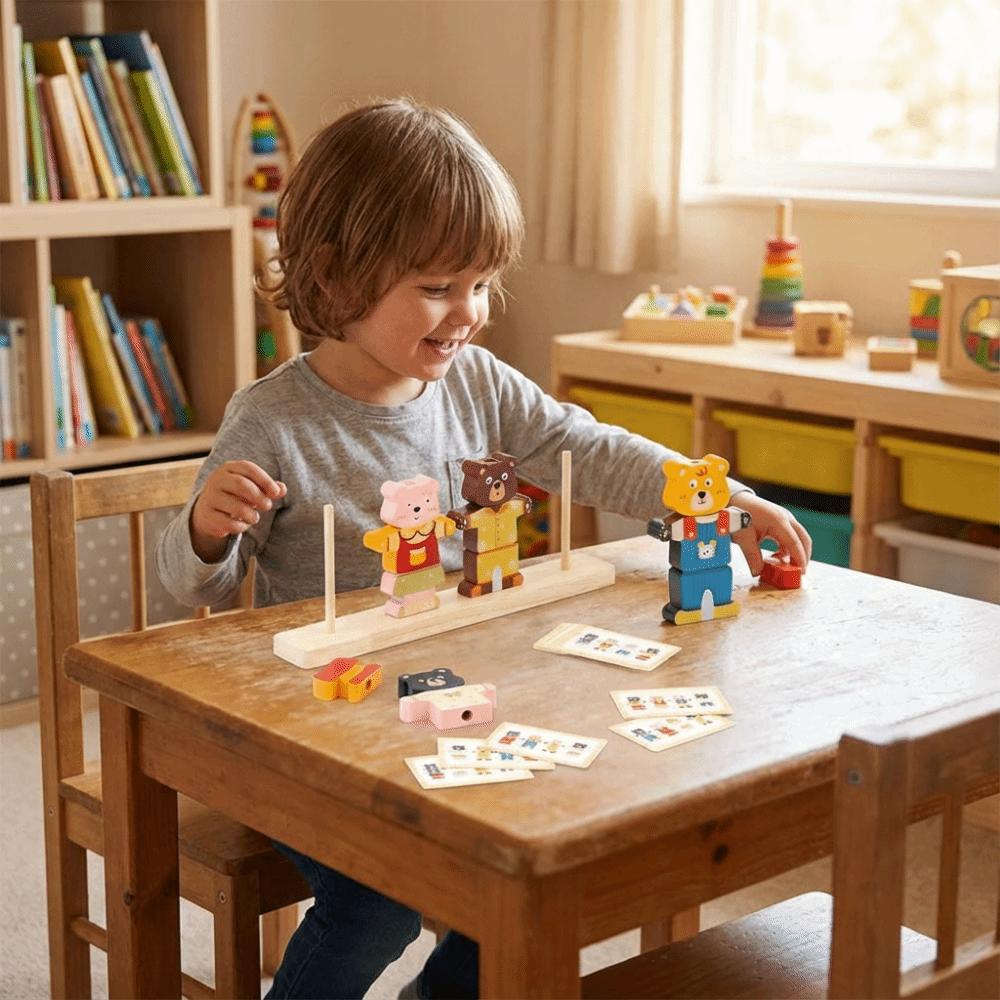 Creative Wooden Stacking Block Colorful Montessori Educational Toys Cognitive Development