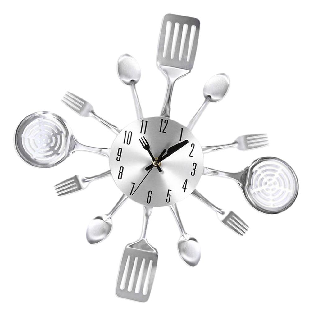 Non-ticking Creative Pan Shape Wall Clock Luxury Metal Digital Wall Timepiece for Kitchen Restaurant Wall Decor
