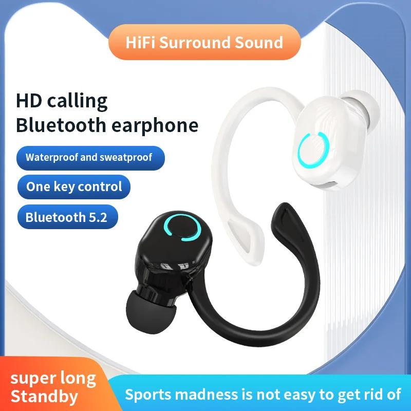Bluetooth 5.2 Business Wireless Headphone Ear-Hook Mini HIFI Bass Noise Cancelling Earphone with Mic Earbuds Sport Game Headset