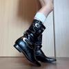 2025 new~ niche design retro Martin boots belt buckle thick heel pointed metal buckle black boots women