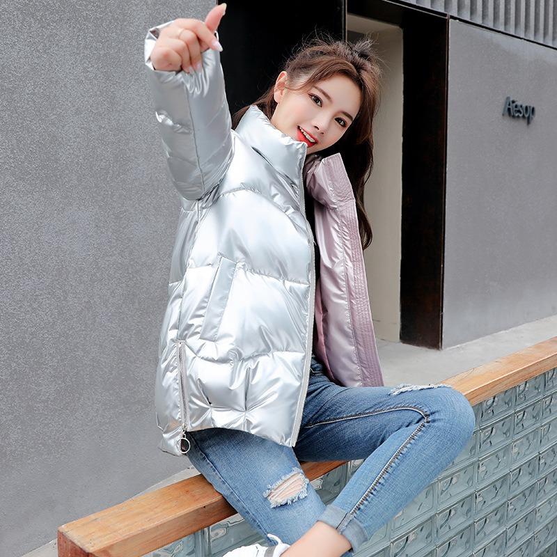 Glossy down cotton-padded clothes women's winter clothes new women's bread clothes stand-up collar cotton-padded jacket women's cotton-padded clothes