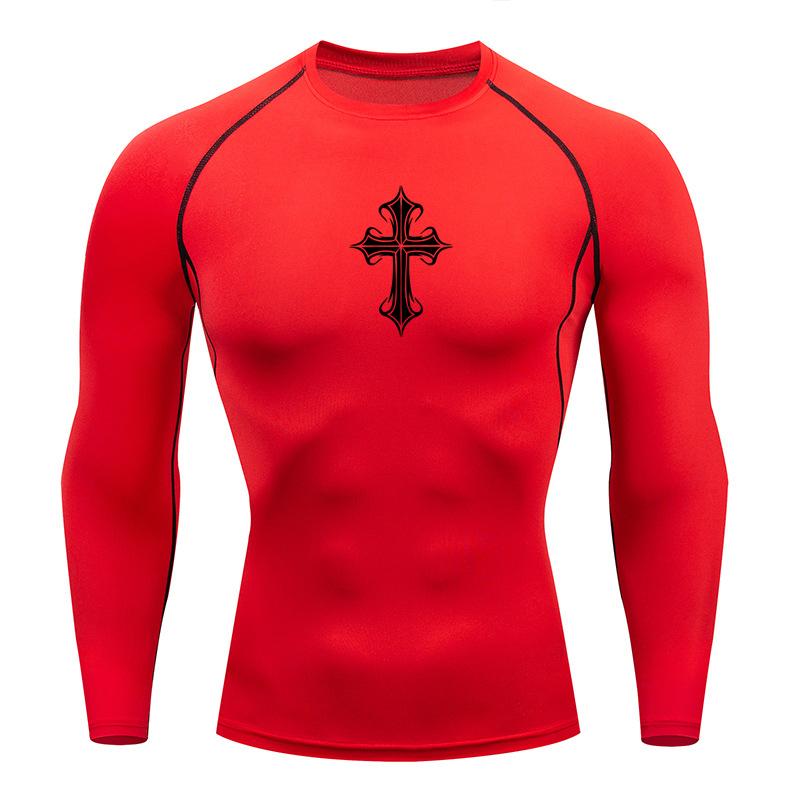 Cross Print Compression Shirts for Men Athletic Quick Dry Tshirt Tees Tops Gym Workout Running Rash Guard Baselayers Undershirts