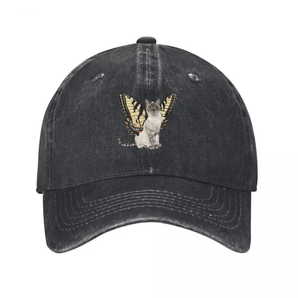 Eastern Tiger Swallowtail Butterfly Cat Baseball Cap Trucker Hat Derby Hat Golf Hat Genuine Women Hats Unisexs