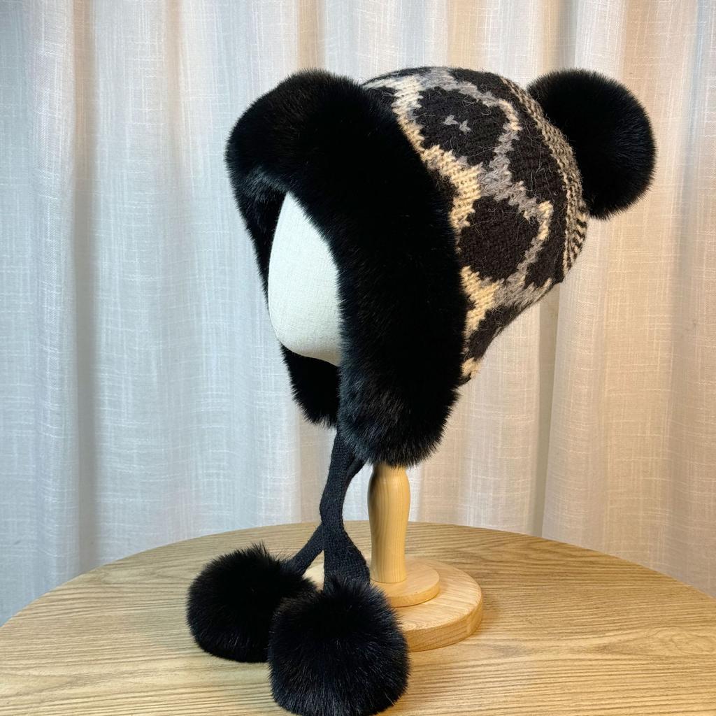 Rabbit Fur Hat for Women in Autumn and Winter Korean Style All Match Warm Ear Protection Hat Large Hat Circumference Makes Face Smaller