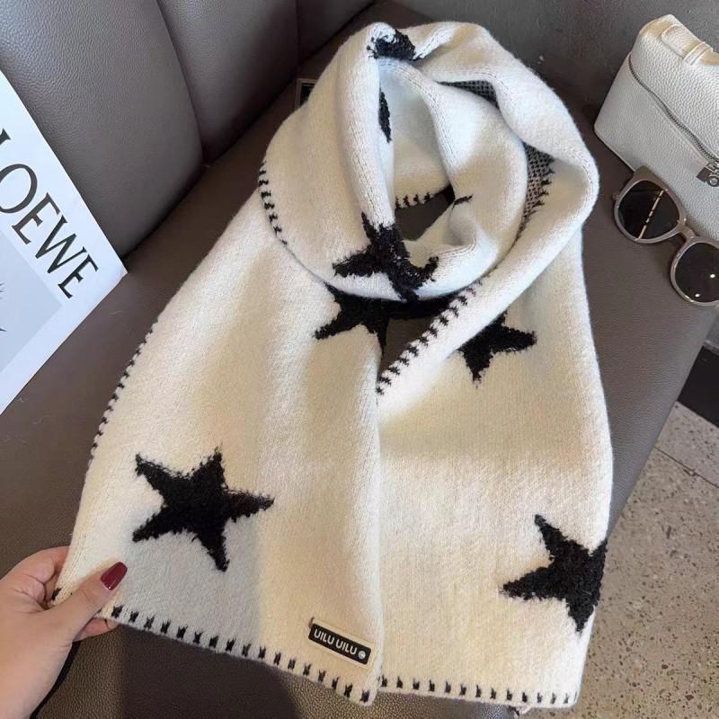Korean Style Star Knit Wool Blend Scarf Women Winter Warm Cozy Academic Chic Accessory